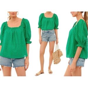 Tuckernuck Pomander Place Eyelet Iris Blouse Women's
Small Kelly Green Cotton
